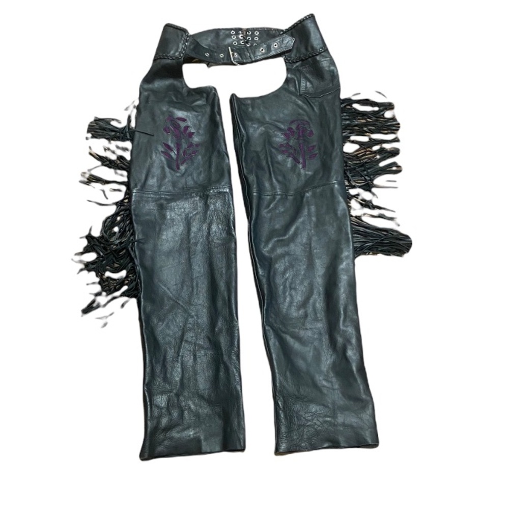 Vintage UNIK Genuine Leather Braided Roses Fringe Riding Chaps
